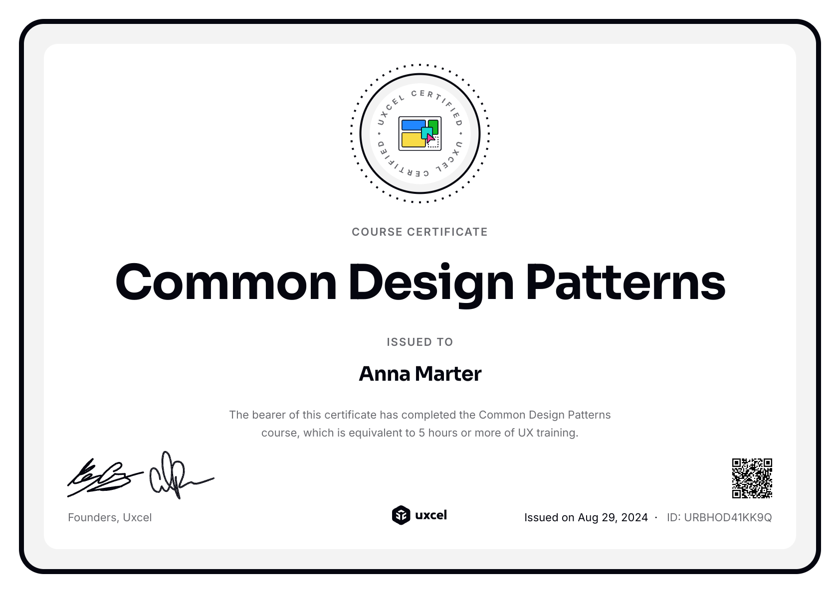 Anna Marter's certificate